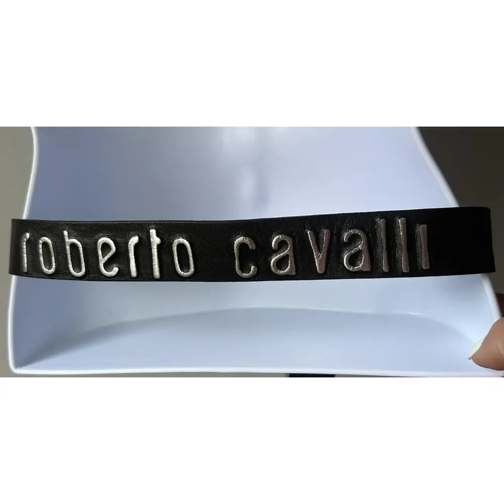 Roberto Cavalli devils kids logo black leather belt size 6 (high 122cm) NWT